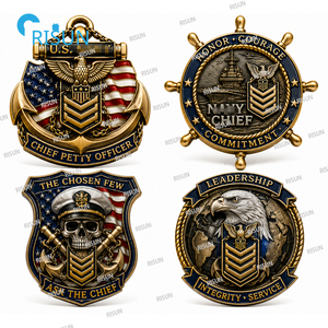 Moneta commemorativa personalizzata per veterani della Marina USA (USN) e della Marina di guerra statunitense (USS), con simboli di timone, ancora, Capo di equipaggio e Capo di Albergo di Marina (CPO), e moneta commemorativa a tema 'Chiedi al Capo'. - Product Image 5