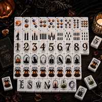 Jeu de tuiles de Mahjong américain thème Sorcière Gothique Halloween, tuiles élégantes Citrouille et Fantôme, texture marbre, pour divertissement familial