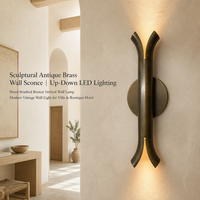 Applique murale LED sculpturale YH moderne en laiton antique, éclairage mural haut et bas, style vintage en bronze brossé pour chambre et couloir