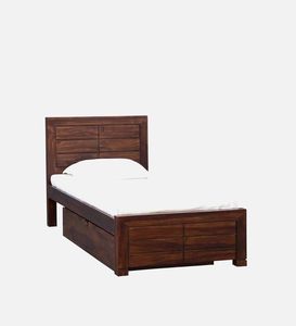 Lit simple en bois massif de qualité supérieure avec lit gigogne intégré, finition noyer foncé, cadre de lit en bois avec tête de lit décorative en cannage - Product Image 1