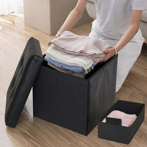 Banc de rangement pliable multifonctionnel moderne et durable en cuir, pouf pour salon, s'adapte sous le <span class=keywords><strong>lit</strong></span> - Product Image 2