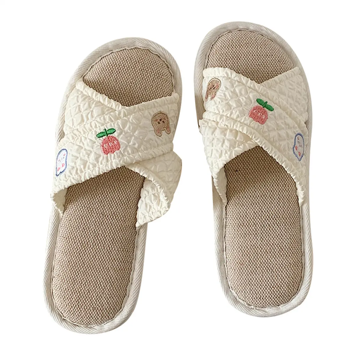 XIXITIAO DAMANSCHEUSCH 2024 neue Mode vier Jahreszeiten Cross Baumwolle Leinenslipper Damen Offenzehe Slipper Cross-Slipper für Damen