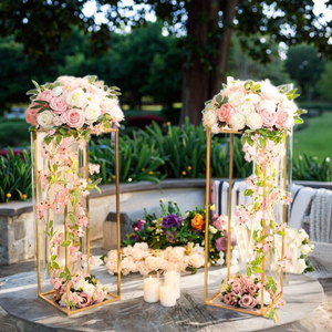 2pcs 80cm Tall Gold <strong>Flower</strong> Stand with Rectangular Metal Column <strong>Vases</strong> High Quality Floor <strong>Vase</strong> Table Wedding Decorations - Product Image 5