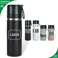 Bouteille d'eau isotherme en acier inoxydable, double usage chaud/froid, gourde de sport avec anneau portable pour l'entraînement