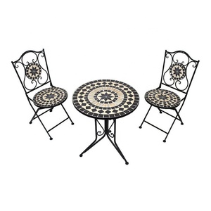 Ensemble de jardin moderne 3 pièces en mosaïque <span class=keywords><strong>avec</strong></span> <span class=keywords><strong>2</strong></span> <span class=keywords><strong>chaises</strong></span> pliées en métal et acier pour salle à manger, cuisine, hôtel, salle de bain et chambre à coucher - Product Image 2