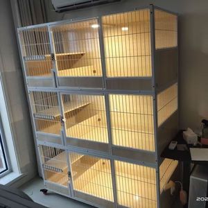 Gabbia per Gatti a Tre Livelli in Legno Massello Kih Tejia, Grande Casa per Gatti Traspirante con Chiusura a Bottone per Allevamento e Produzione - Product Image 4