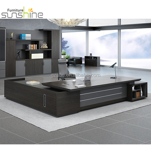 Bureau de direction moderne MFC en forme de L Bureau en contreplaqué <span class=keywords><strong>noir</strong></span> Table de directeur général Ensemble de meubles futuristes pour immeuble de bureaux - Product Image 2