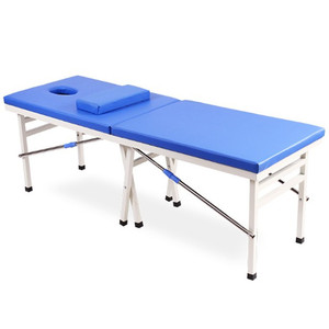 Table de massage pliante bleue portable pour usage domestique, physiothérapie et esthétique avec appui-tête et découpe pour la nuque - Product Image 1
