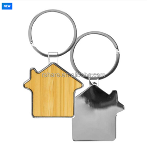 Porte-clés en bambou <span class=keywords><strong>et</strong></span> métal écologiques en forme de <span class=keywords><strong>maison</strong></span> 32 mm pour articles cadeaux promotionnels - Product Image 1
