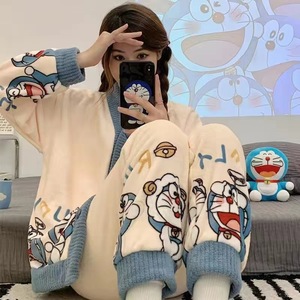 Ensemble de <span class=keywords><strong>pyjama</strong></span> en <span class=keywords><strong>polaire</strong></span> corail pour femmes, automne-hiver, col kimono avec poches, doux, moelleux, chaud, vêtements de <span class=keywords><strong>d</strong></span>étente pour l'<span class=keywords><strong>intérieur</strong></span> et l'extérieur - Product Image 2