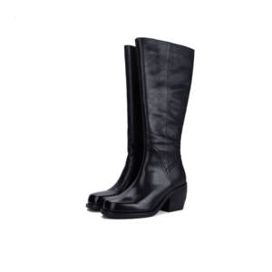 Özel yüksek kaliteli kare ayak hakiki deri kış kalın topuklu diz yüksek çizme kadınlar için geniş buzağı çizme bayanlar uyluk yüksek çizme - Product Image 2