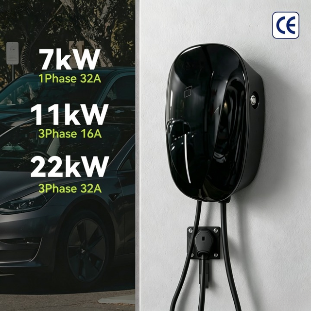 Type 1/Type 2/GBT Wallbox EV Charger 7KW /11KW /22KW Fast EV Charging Station 32A AC Wall-mounted Charging Pile