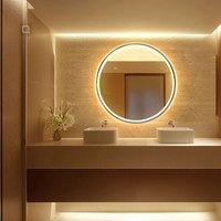 Miroir LED de salle de bain intelligent, éclairé, mural, rond, avec cadre métallique étanche, pour la décoration intérieure d'hôtel moderne