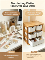Organisateur de bureau en bambou éco-responsable personnalisé à 3 niveaux avec tiroirs coulissants pour le rangement de maquillage, cosmétiques et petits accessoires