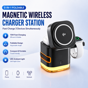 <span class=keywords><strong>Cargador</strong></span> <span class=keywords><strong>Inalámbrico</strong></span> Magnético Plegable 5 en 1 HYTO, Estación de Carga con Rotación Automática y Cable USB-C Retráctil de 65W para Laptop - Product Image 1