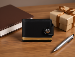 Portafoglio da uomo in vera pelle con chiusura a bottone a pressione, scomparti per carte, stile semplice - Product Image 2