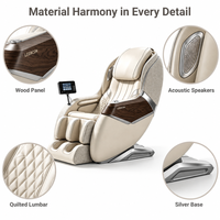 Fauteuil de massage compact LEERCON avec accoudoirs en bois, garniture métallique argentée, commande à cadran circulaire et bras réglable pour tablette