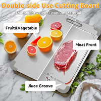 Planche à découper en titane pur avec rainure pour jus, coins antidérapants en silicone, panneau de découpe pour viande et fruits, bloc de découpe en métal pour la cuisine