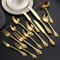 GT |   Ensemble de couverts en acier inoxydable 304 Royal Gold, ensemble de couverts de haute qualité pour hôtel et mariage, cuillère, couteau, fourchette