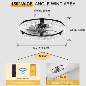 Ventilateur de plafond LED moderne en cristal de 19,6 pouces avec moteur DC, 5 pales, télécommande, intensité réglable pour chambre à coucher - Product Image 2