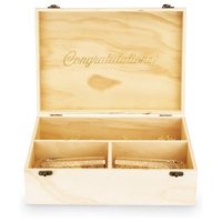 Boîte à vin en bois de pin naturel avec couvercle, 2 flûtes sans pied, coffret cadeau pour bouteille de champagne, boîte cadeau en bois pour vin individuelle avec couvercle à charnière