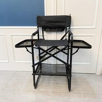 Chaise de réalisateur haute noire avec siège rembourré, table latérale, robuste, hauteur bar, pliable pour le camping, la maison, la terrasse, avec appui-tête