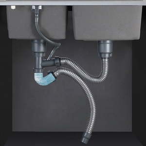Évier de cuisine double fait main en acier inoxydable noir, moderne, carré, Aquacubic Cupc, avec robinet en laiton brossé doré de 8 pouces - Product Image 6