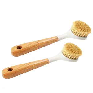 Nature Vegan Sisal Coconut Fiber Kitchen Cleaning Wood Bamboo Long Handle Kitchen Pan Dish Cup Washing wooden brush cleaning