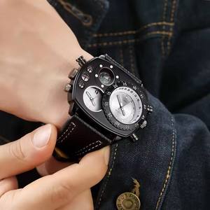 Oulm 9865 Men's Casual <strong>Analog</strong> Display Wrist <strong>Watches</strong> Multiple Time Zone Fashion <strong>COMPASS</strong> Leather Band Japan Movement Alloy - Product Image 6