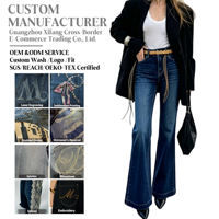 Jeans évasés vintage pour femme, coupe bootcut, taille haute, effet push-up, en denim, avec ceinture, style décontracté urbain, hiver, personnalisables OEM ODM