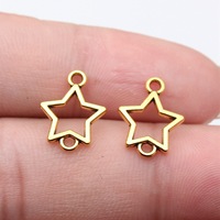 Conector de 2 bucles con contorno de estrella hueca, 15x12mm, de aleación de plata antigua, para cadena de collar en capas