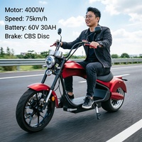 Scooter électrique à deux roues Citycoco MH3 EEC COC 60V 30AH 4000W avec frein à disque CBS, moteur sans balais, affichage numérique, charge maximale de 200 kg, vitesse de 75 km/h, autonomie de 50-60 km