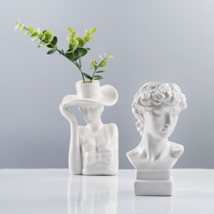 Jarrón de cerámica nórdico suave ecológico, arte de flores secas, adornos creativos para la cara para la decoración del hogar, recuerdo moderno de dibujos animados para la vida - Product Image 3