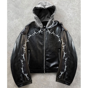 Новая дизайнерская кожаная куртка-худи оверсайз на молнии с принтованным логотипом, в стиле стритвир - Product Image 1