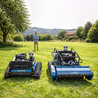 Tondeuse à fléaux télécommandée hybride essence-électrique sur chenilles pour pentes, pour fermes et vergers, adaptée à l'alfalfa, aux herbes hautes et aux herbes sèches