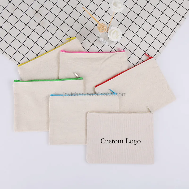 Custom Logo Print Cotton Makeup Organizer Zipper Pouch Canvas Travel Toiletry Accessories Bag