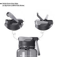 Bouteilles d'eau de sport en Tritan sans BPA, noires, 1L, avec double couvercle et paille intégrée, pour la course et le fitness