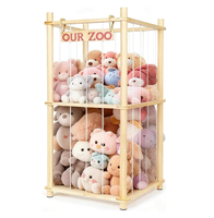 Organisateur de rangement pour animaux en peluche de style moderne en bois naturel avec corde élastique, 53,5 pouces de haut, pour chambre d'enfant