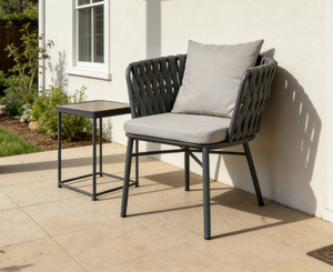 Sillón Moderno Gris <span class=keywords><strong>para</strong></span> Exteriores con Respaldo de Cuerda Tejida y Cojines <span class=keywords><strong>para</strong></span> Patio, Jardín o <span class=keywords><strong>Terraza</strong></span> - Product Image 4