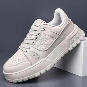 Chaussures décontractées pour hommes en cuir PU blanc à bout rond, plateforme, lacets, semelle extérieure en caoutchouc, semelle intermédiaire en EVA, rehaussantes, pour l'automne - Product Image 2
