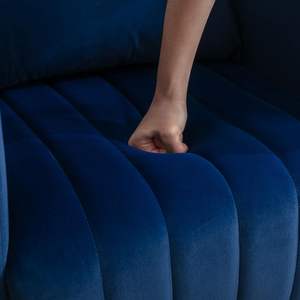 Divano moderno sedie per soggiorno in velluto blu tessuto morbido cuscino schienale alto Casual divano singolo persona con poggiapiedi - Product Image 6