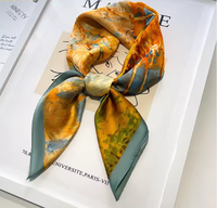 Hijab Segi Empat Sutra Satin Motif Bunga Musim Panas Ukuran 70*70cm untuk Wanita