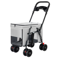 Poussette de luxe légère et pliable en métal et tissu pour chien et chat, 4 roues, multifonctionnelle, petite, portable, pour sorties d'animaux, pousser/tirer