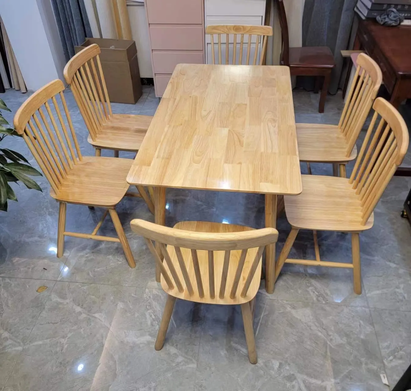 Made In China Solid Wood Kitchen dinning table chair set Rectangle Square Round KD Package living furniture