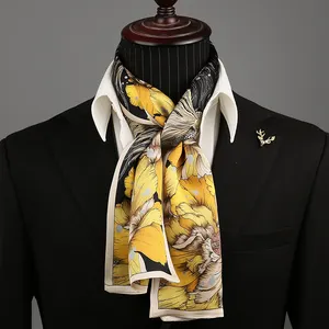 100% शहतूत रेशम मुद्रित हाई-एंड बिजनेस मेन स्टेन स्कार्फ पतला डबल-लेयर लंबा रेशम स्कार्फ