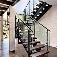 Escalier moderne de qualité supérieure DB à double poutre pour intérieur, avec marches en bois apparentes, escalier à double mono-stringer pour villa