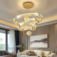 Lustre suspendu en cristal K9 de luxe moderne pour hall d'hôtel, villa, salon, loft, escalier, anneau rond