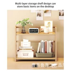 Wooden Storage Rack 2 Tier <b>Desktop</b> Organizer Natural Wood Color Rectangle <b>Standing</b> Type For Office Books Documents - Product Image 4