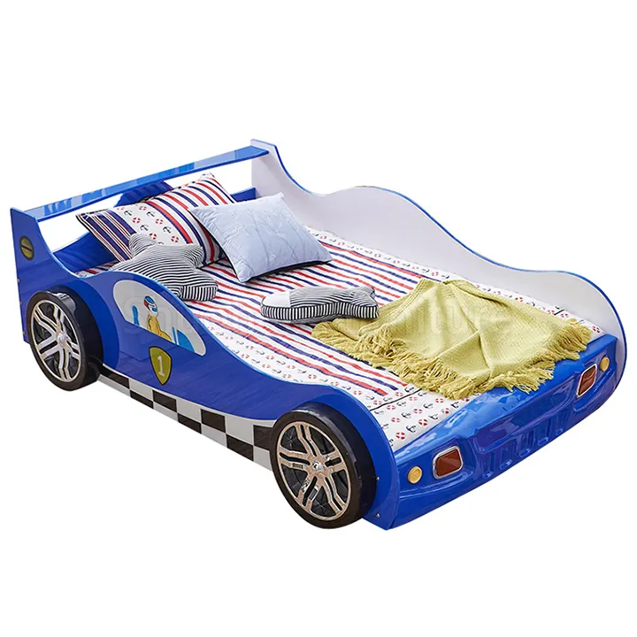 Nuevo diseño King Full Size Racing Kids Bed Muebles de dormitorio para niños ABS Plastic Sport Race Car Bed con luz