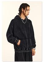 Sweat à capuche oversize pour homme, coupe lourde, délavé à l'acide, effet délavé minéral, poche kangourou, bords bruts, style streetwear, personnalisable avec logo